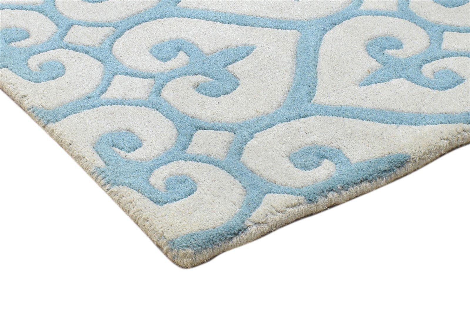 Wool Blue Rug 2' X 2' Modern Hand Tufted Moroccan Floral Small Carpet 