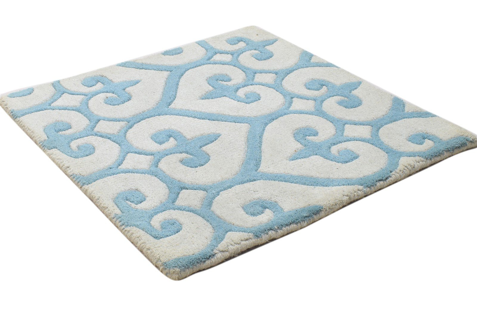 Wool Blue Rug 2' X 2' Modern Hand Tufted Moroccan Floral Small Carpet 