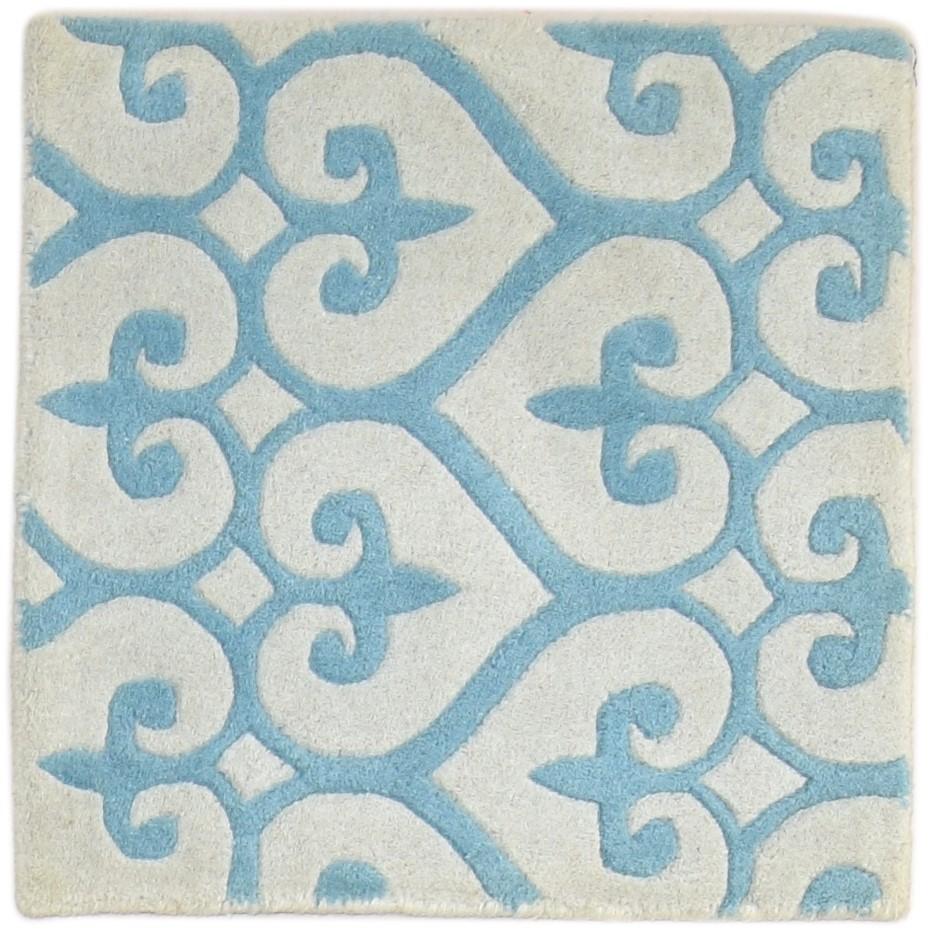 Wool Blue Rug 2' X 2' Modern Hand Tufted Moroccan Floral Small Carpet 