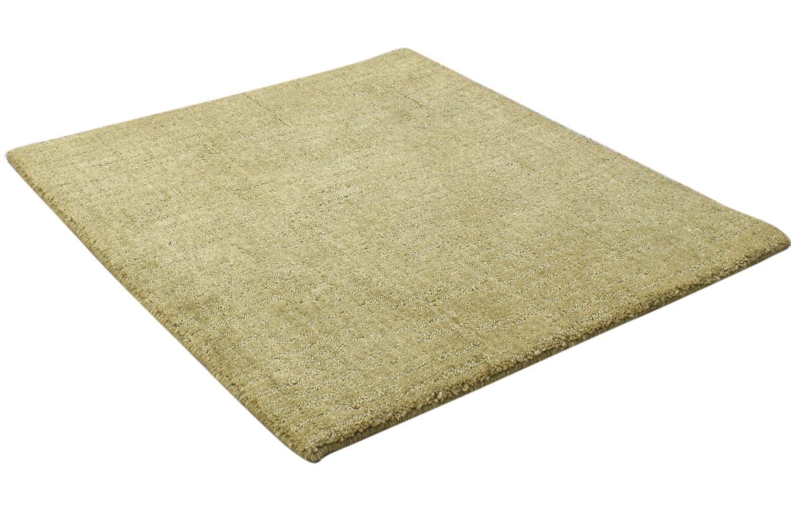 2' X 2' Rug Wool Green Modern Handloom Scandinavian Solid Small Carpet 