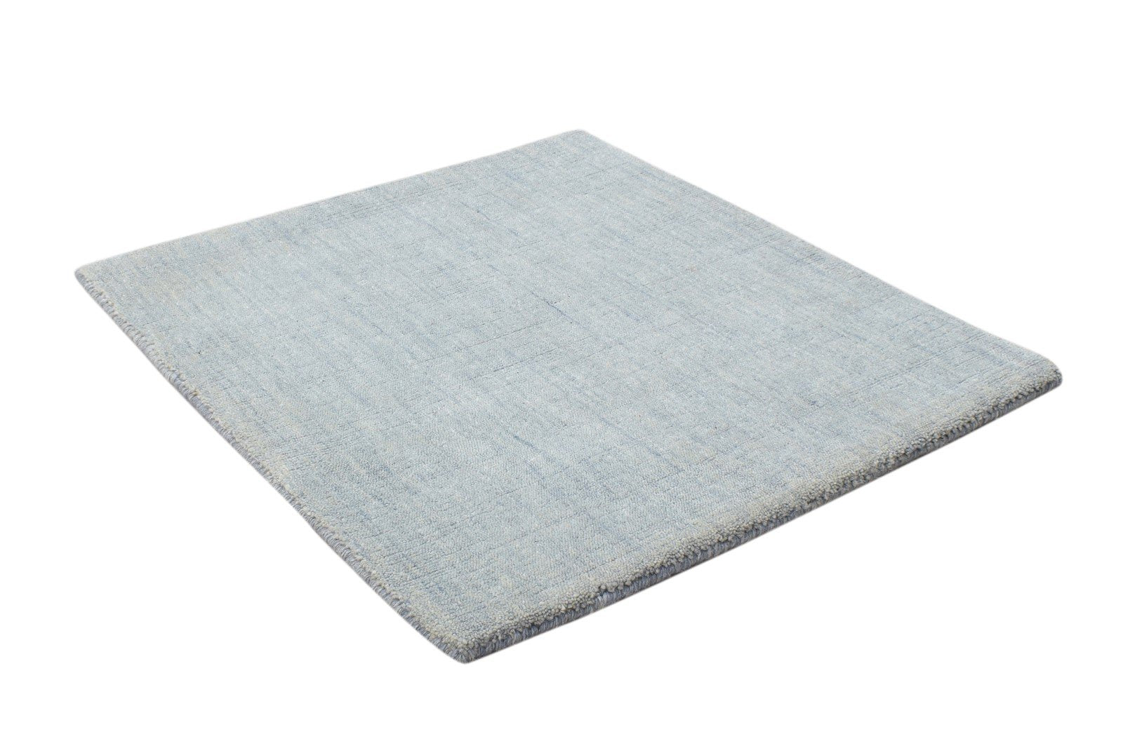 Wool Blue Rug 2' X 2' Modern Handloom Scandinavian Solid Small Carpet 