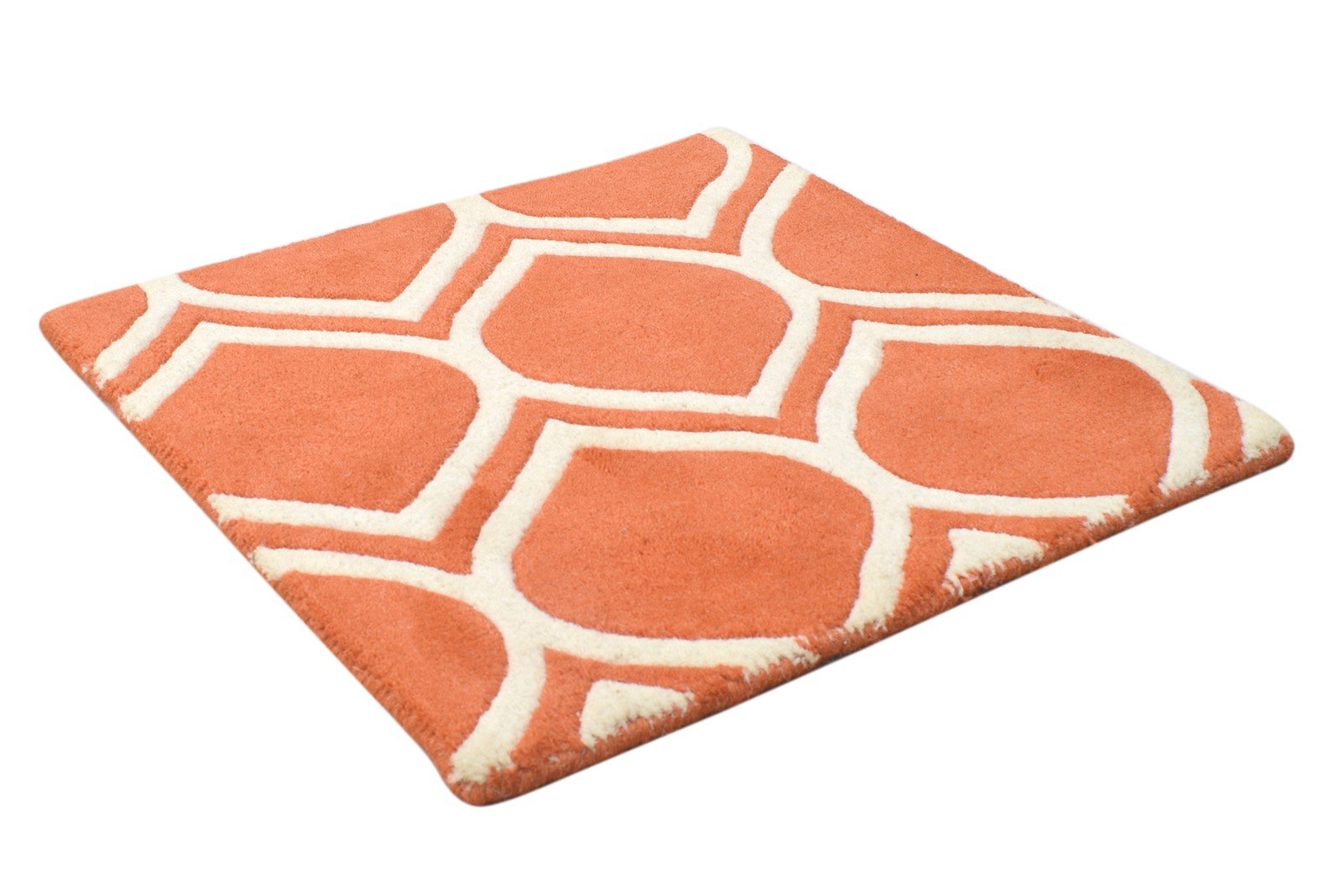 Wool Rust Rug 2' X 2' Modern Hand Tufted Moroccan Trellis Small Carpet 