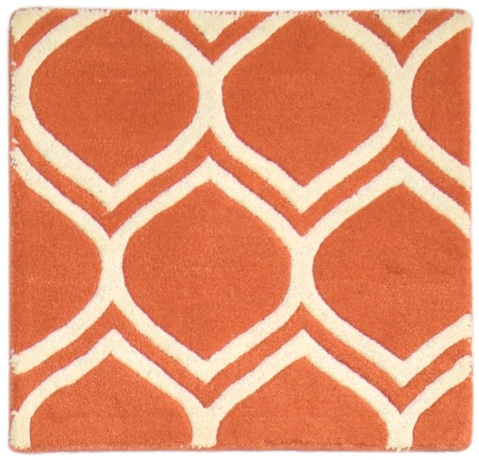 Wool Rust Rug 2' X 2' Modern Hand Tufted Moroccan Trellis Small Carpet 