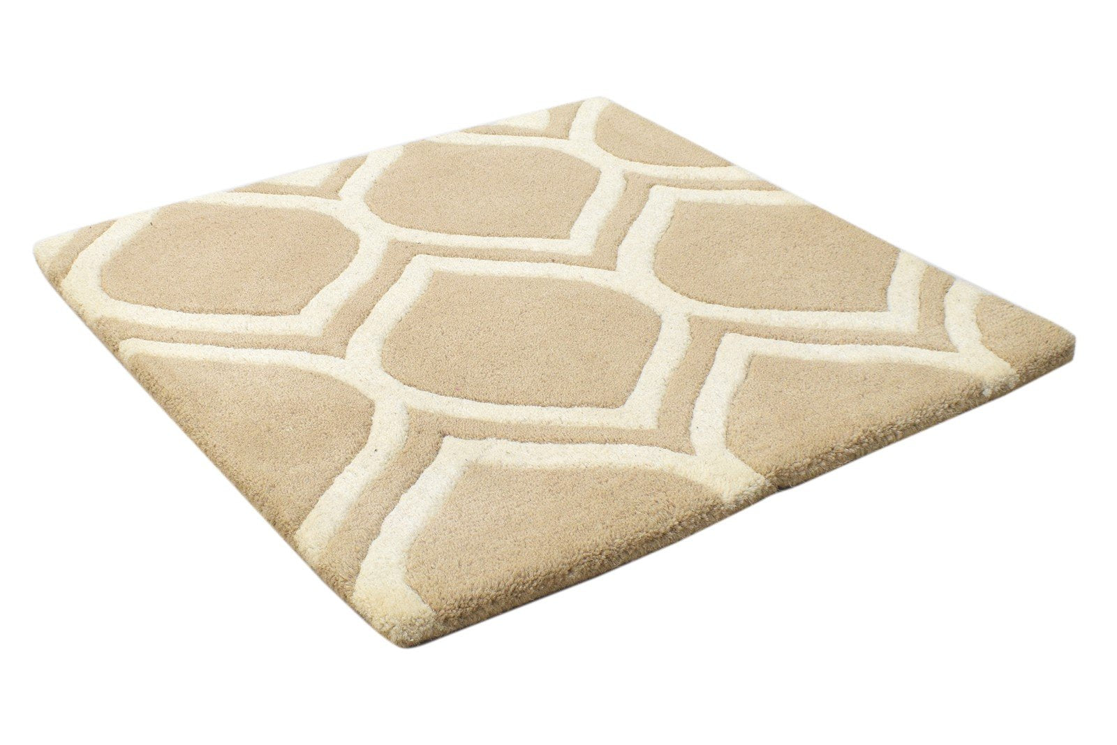 2' X 2' Rug Wool Beige Modern Hand Tufted Moroccan Trellis Small Carpet 