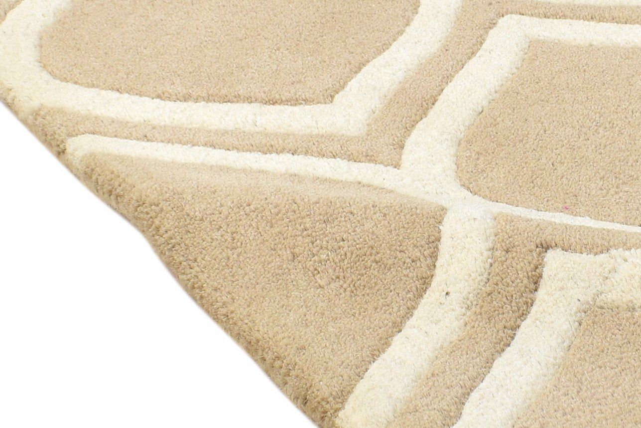 2' X 2' Rug Wool Beige Modern Hand Tufted Moroccan Trellis Small Carpet  Area Rug 