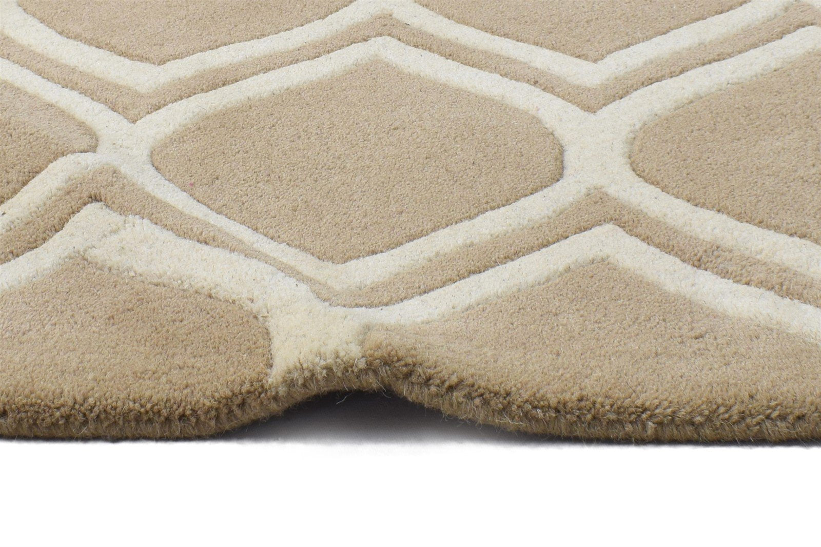 2' X 2' Rug Wool Beige Modern Hand Tufted Moroccan Trellis Small Carpet 