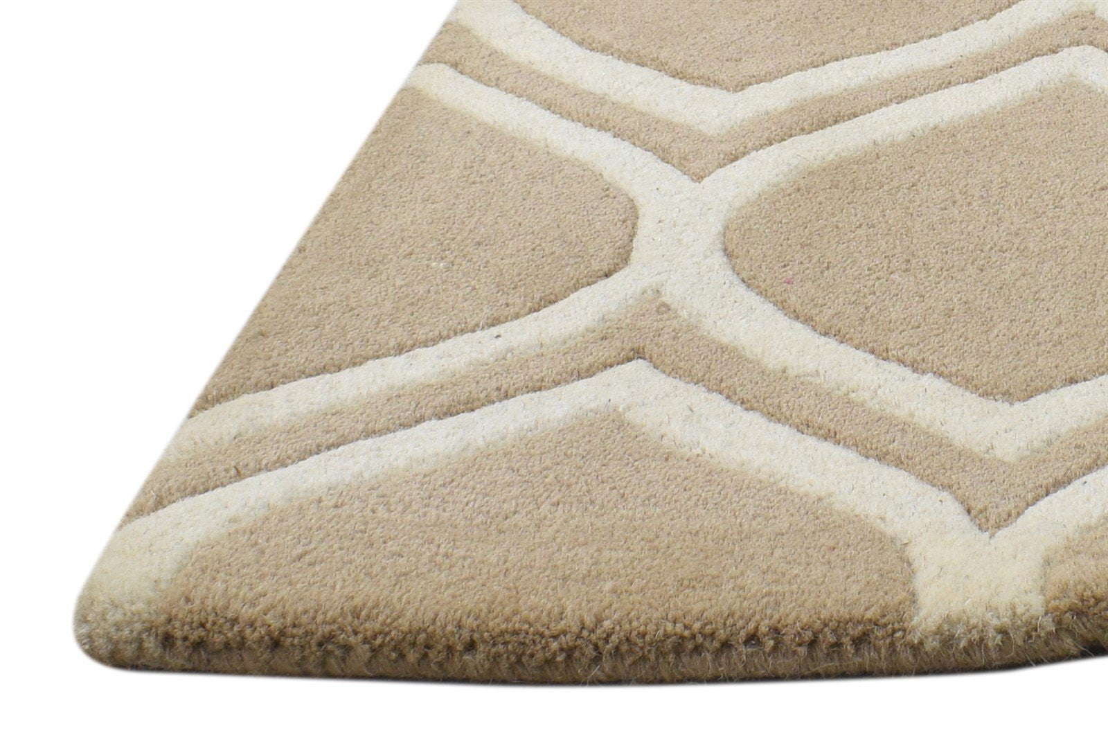 2' X 2' Rug Wool Beige Modern Hand Tufted Moroccan Trellis Small Carpet 