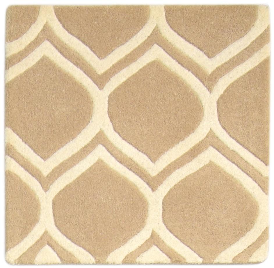 2' X 2' Rug Wool Beige Modern Hand Tufted Moroccan Trellis Small Carpet 