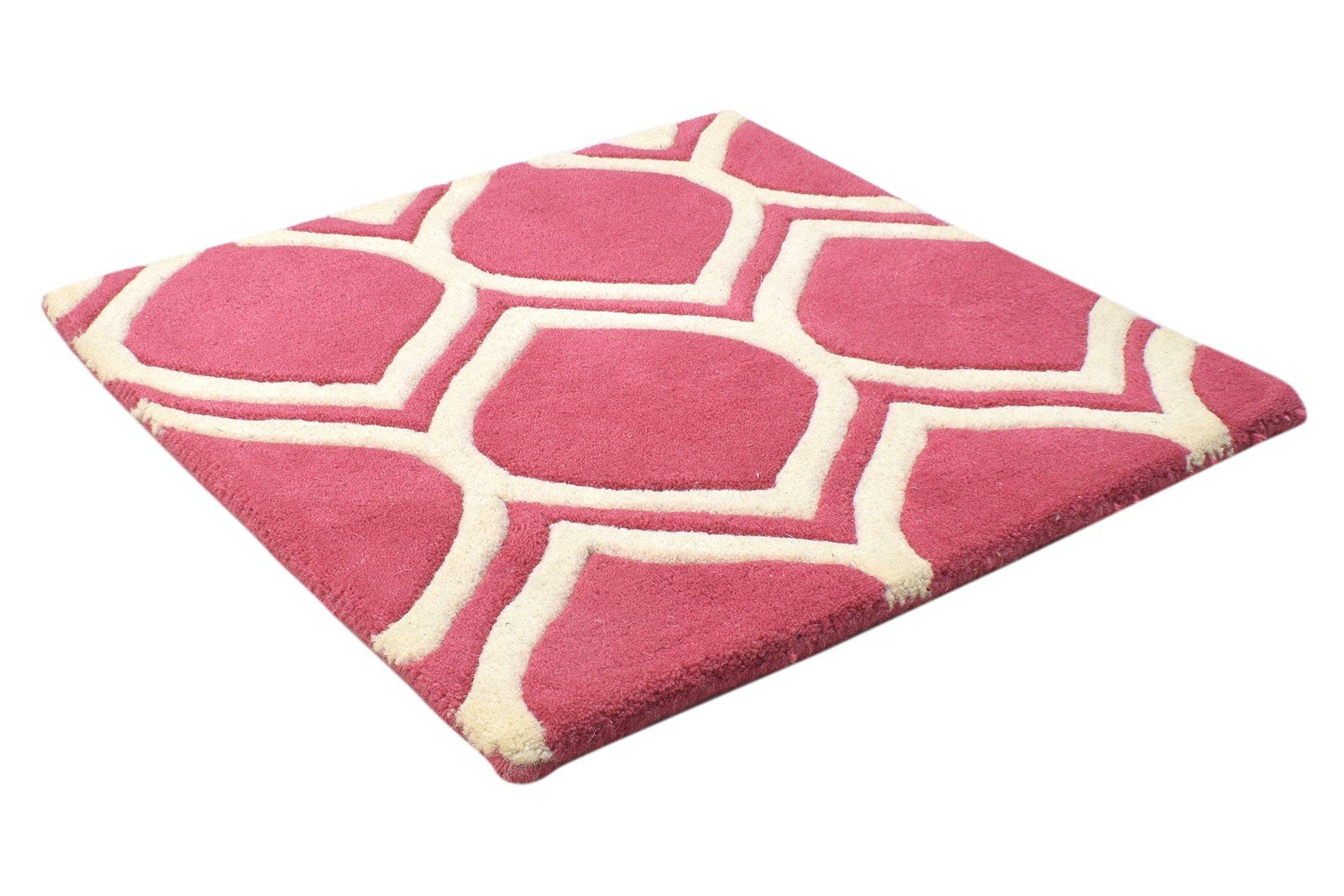 Hand Tufted Pink Wool Rug 2' X 2' Modern Moroccan Trellis Small Carpet 