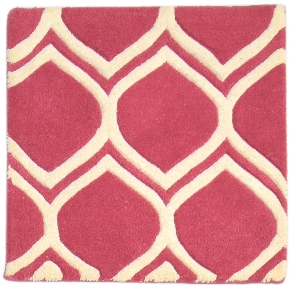 Hand Tufted Pink Wool Rug 2' X 2' Modern Moroccan Trellis Small Carpet 