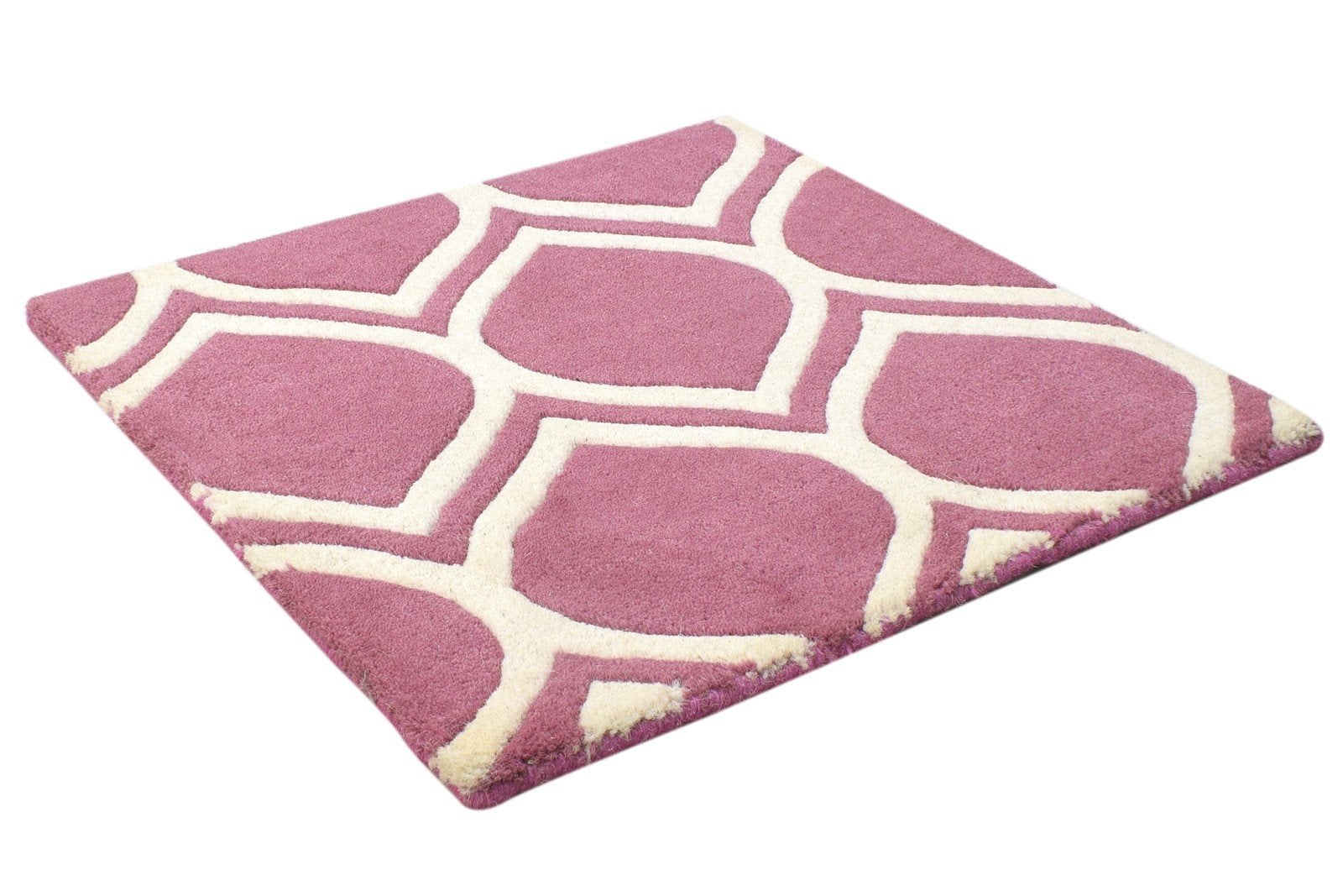 Pink Wool Rug 2' X 2' Modern Hand Tufted Moroccan Trellis Small Carpet 