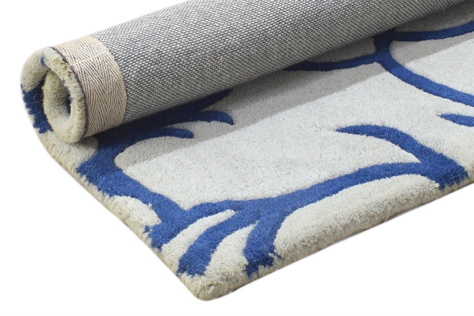 Wool Blue Rug 2' X 2' Modern Hand Tufted Moroccan Trellis Small Carpet 