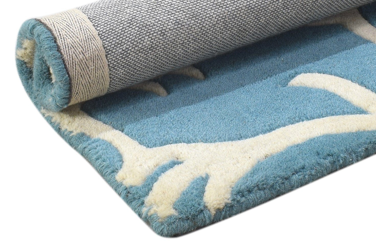 2' X 2' Rug Wool Blue Modern Hand Tufted Moroccan Floral Small Carpet  Area Rug 