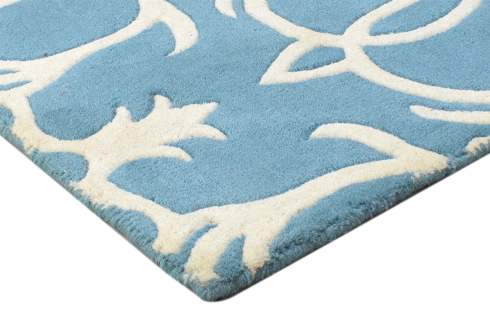 2' X 2' Rug Wool Blue Modern Hand Tufted Moroccan Floral Small Carpet  Area Rug 