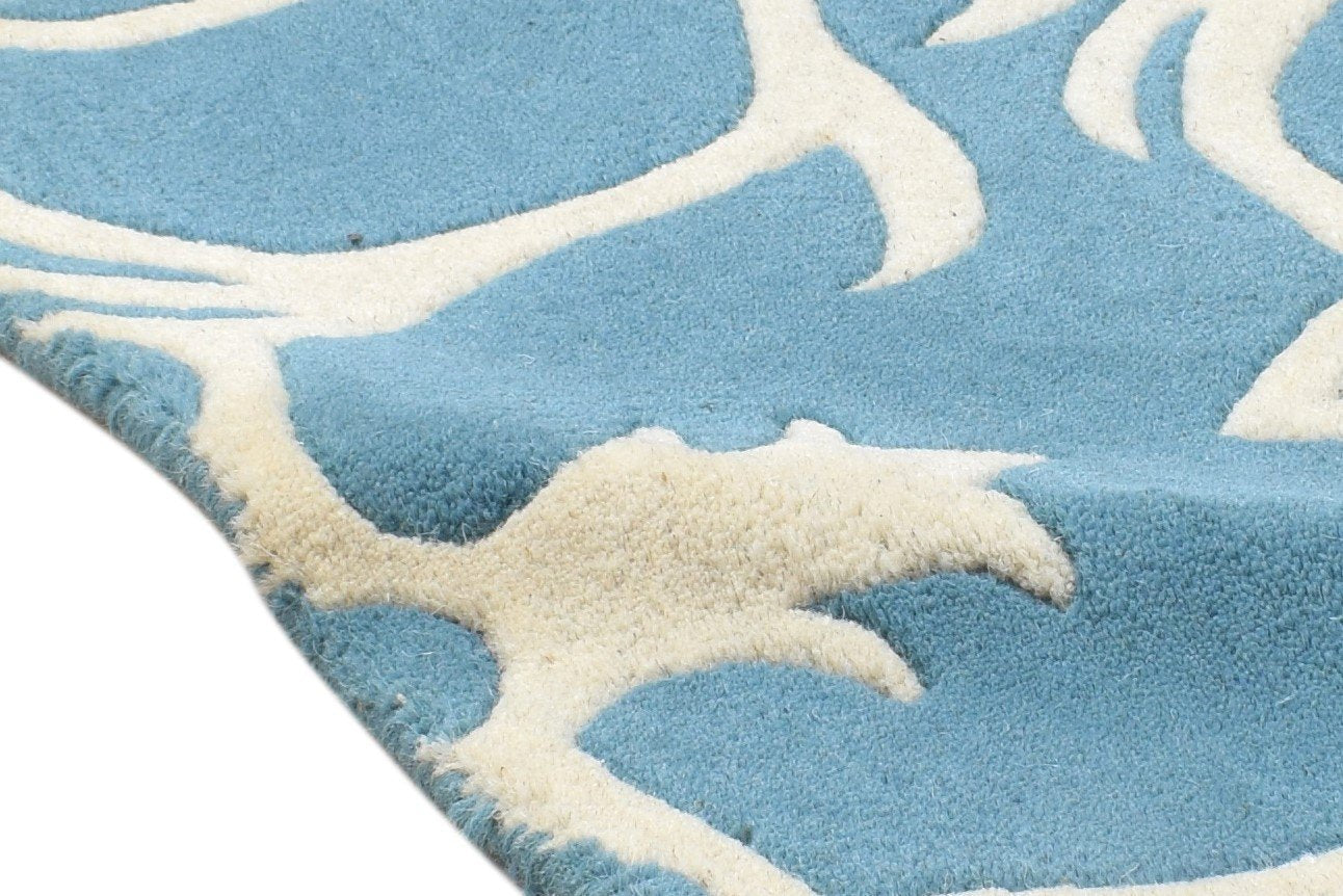 2' X 2' Rug Wool Blue Modern Hand Tufted Moroccan Floral Small Carpet  Area Rug 
