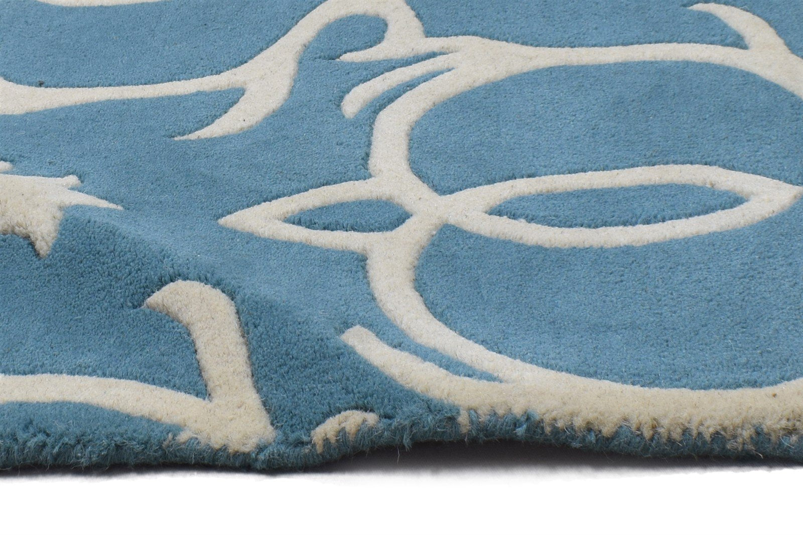 2' X 2' Rug Wool Blue Modern Hand Tufted Moroccan Floral Small Carpet  Area Rug 