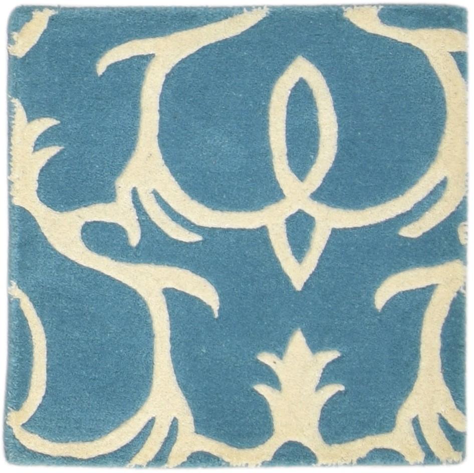 2' X 2' Rug Wool Blue Modern Hand Tufted Moroccan Floral Small Carpet 