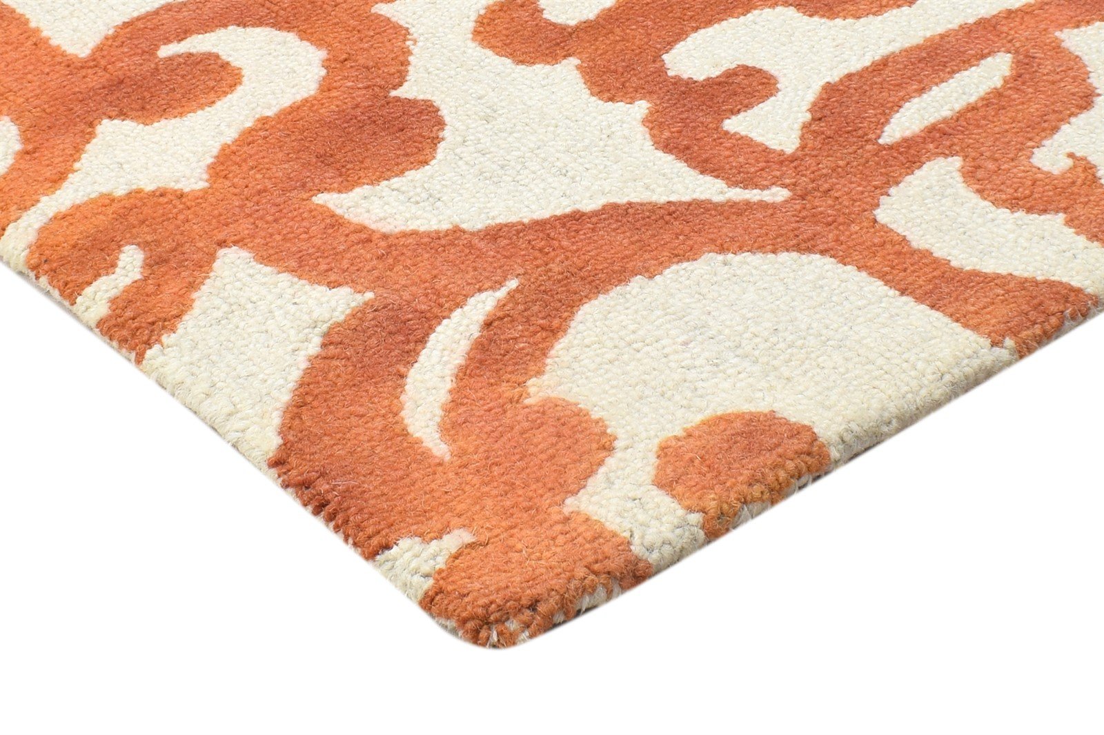 100% Wool Orange Rug 2' X 2' Modern Hand Tufted Moroccan Floral Small Square 