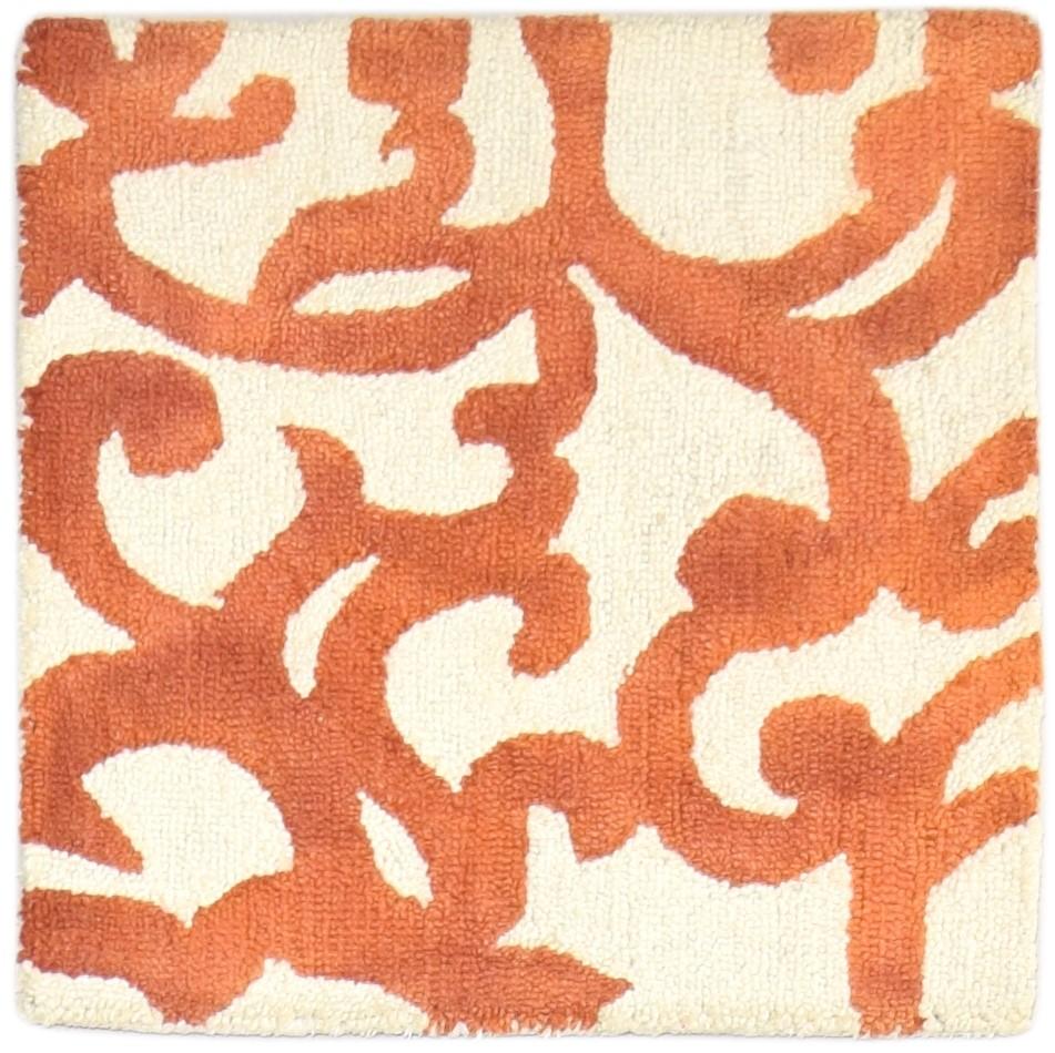 100% Wool Orange Rug 2' X 2' Modern Hand Tufted Moroccan Floral Small Square 