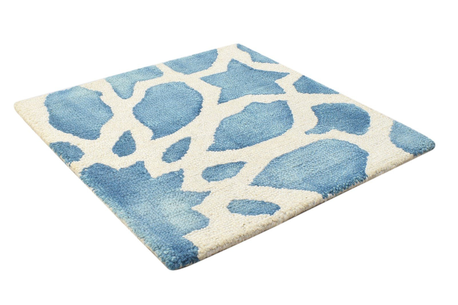 Wool Blue Rug 2' X 2' Modern Hand Tufted French Floral Small Carpet 