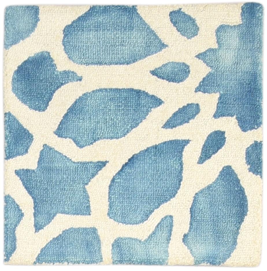 Wool Blue Rug 2' X 2' Modern Hand Tufted French Floral Small Carpet 