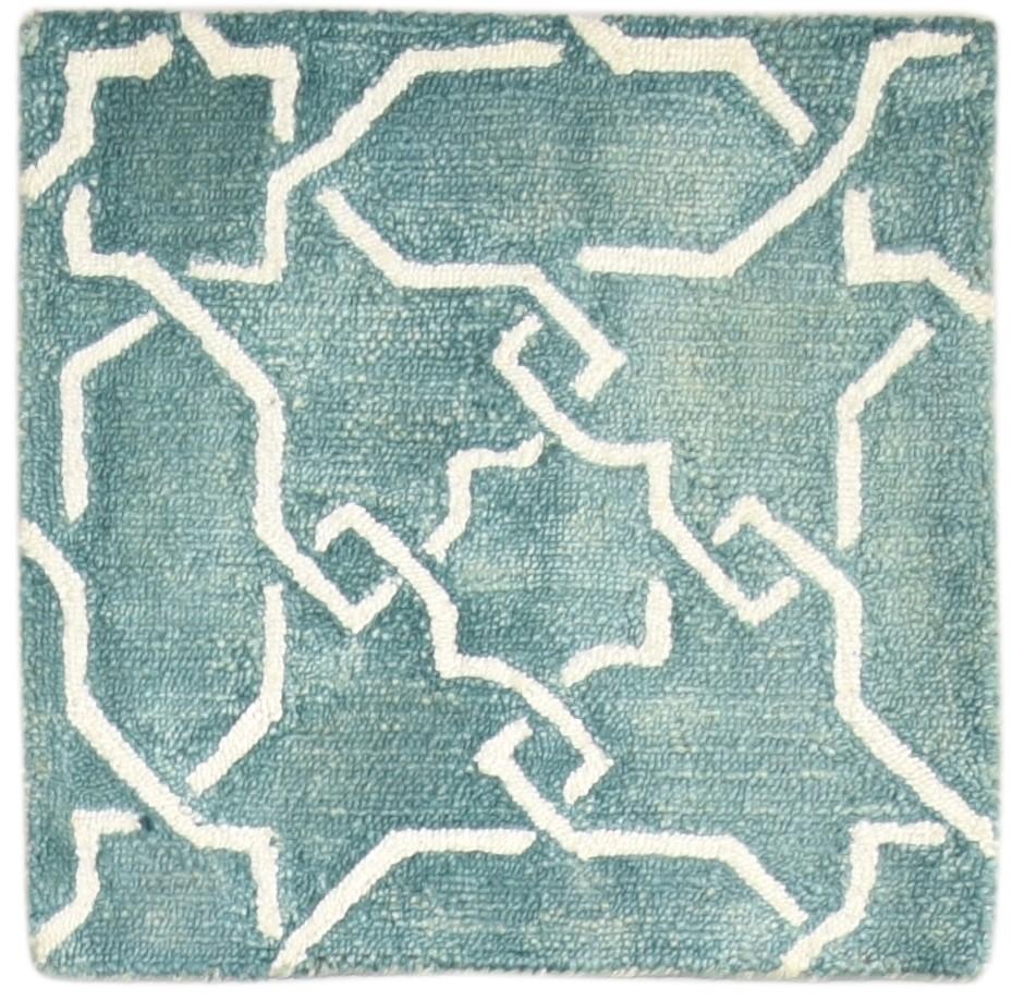 2' X 2' Rug Wool Green Modern Hand Tufted Moroccan Geometric Small Carpet 