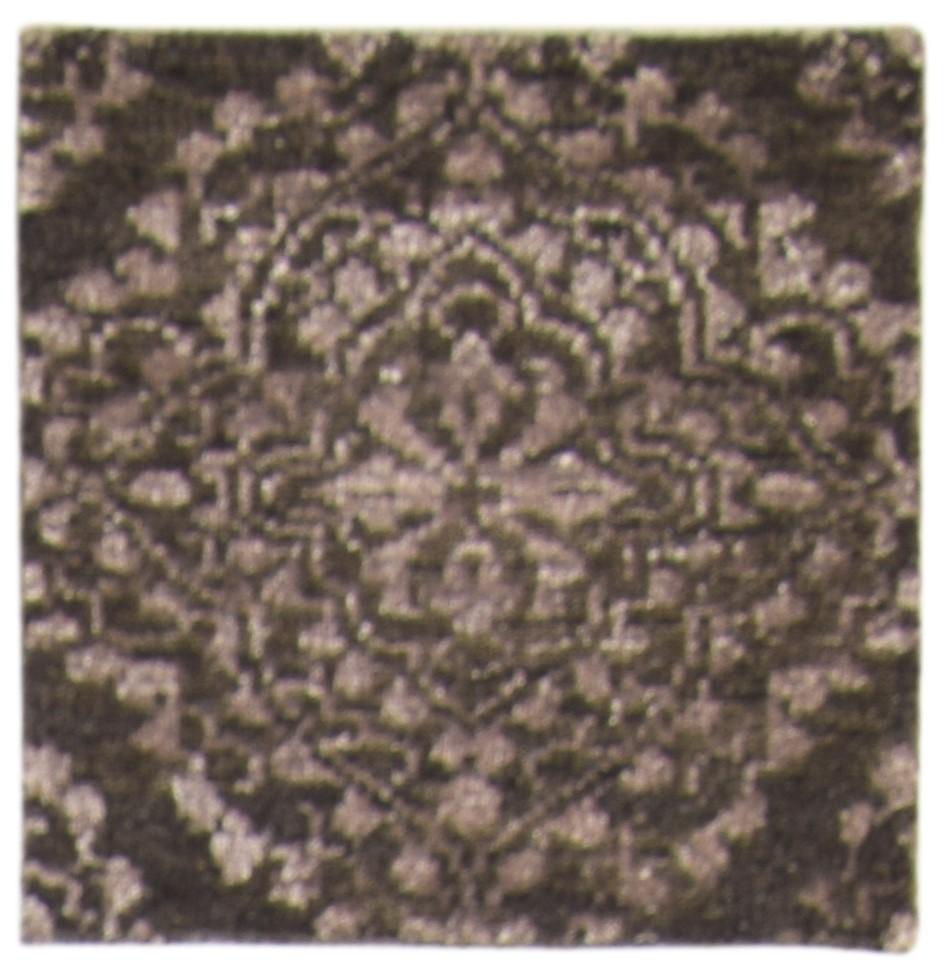 Wool / Silk Brown Rug 2' X 2' Modern Hand Knotted Moroccan Trellis Small Carpet 