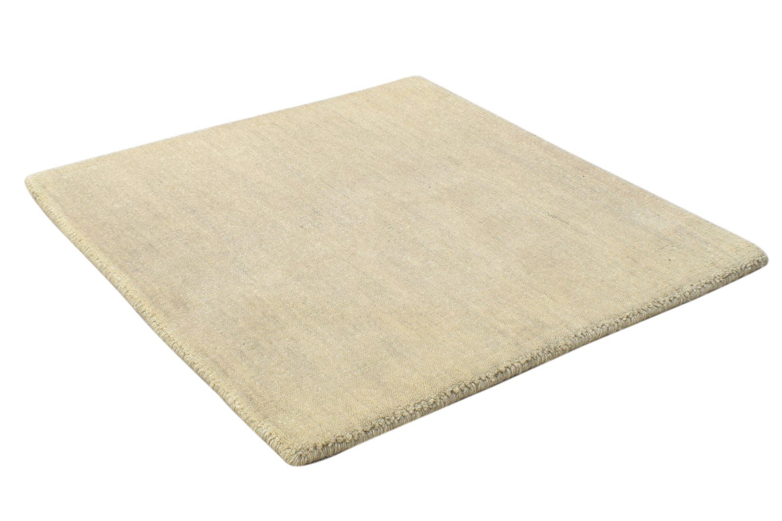 Beige Wool Rug 2' X 2' Modern Handloom Scandinavian Solid Small Carpet 