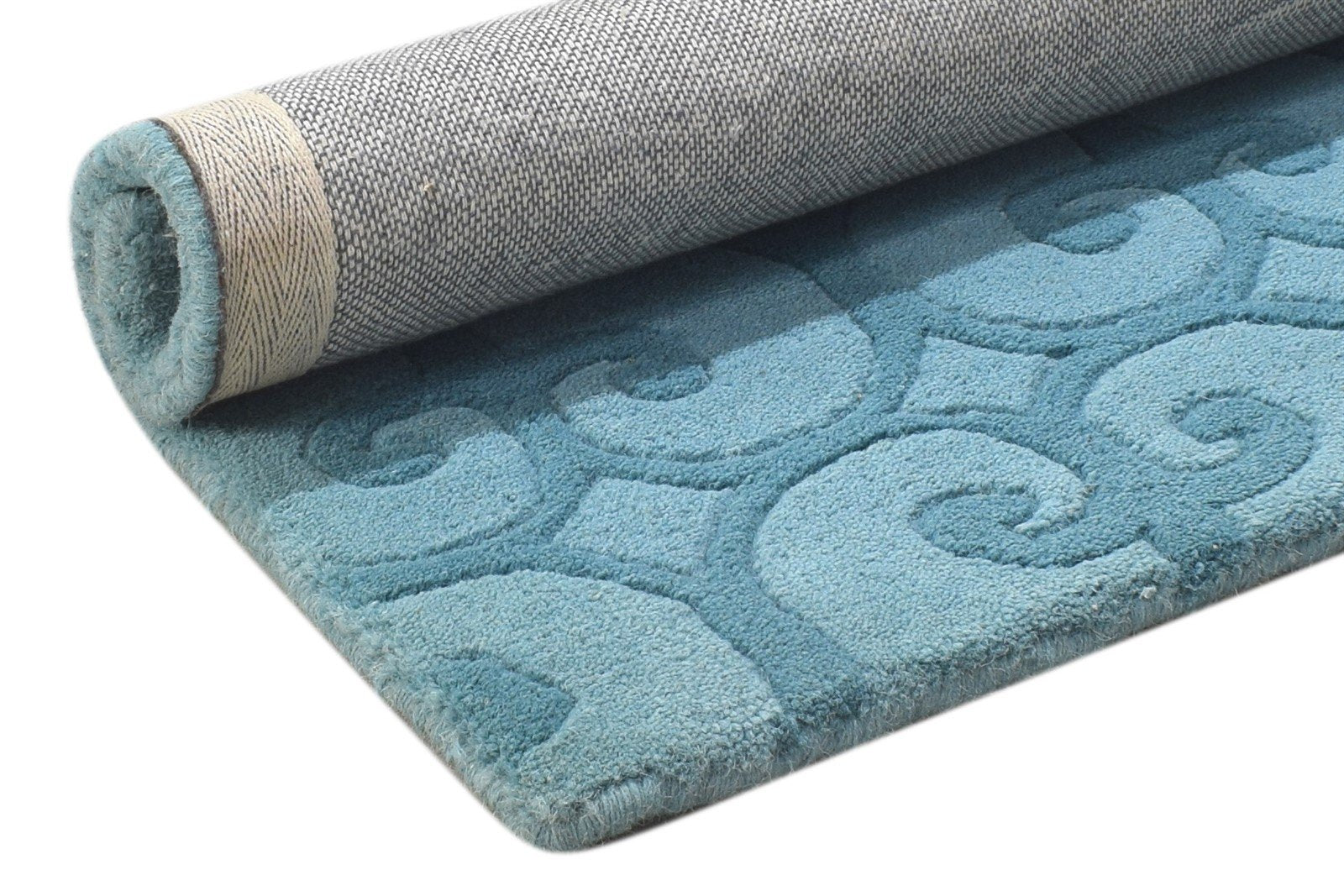 Blue Wool Rug 2' X 2' Modern Hand Tufted Moroccan Trellis Small Carpet 