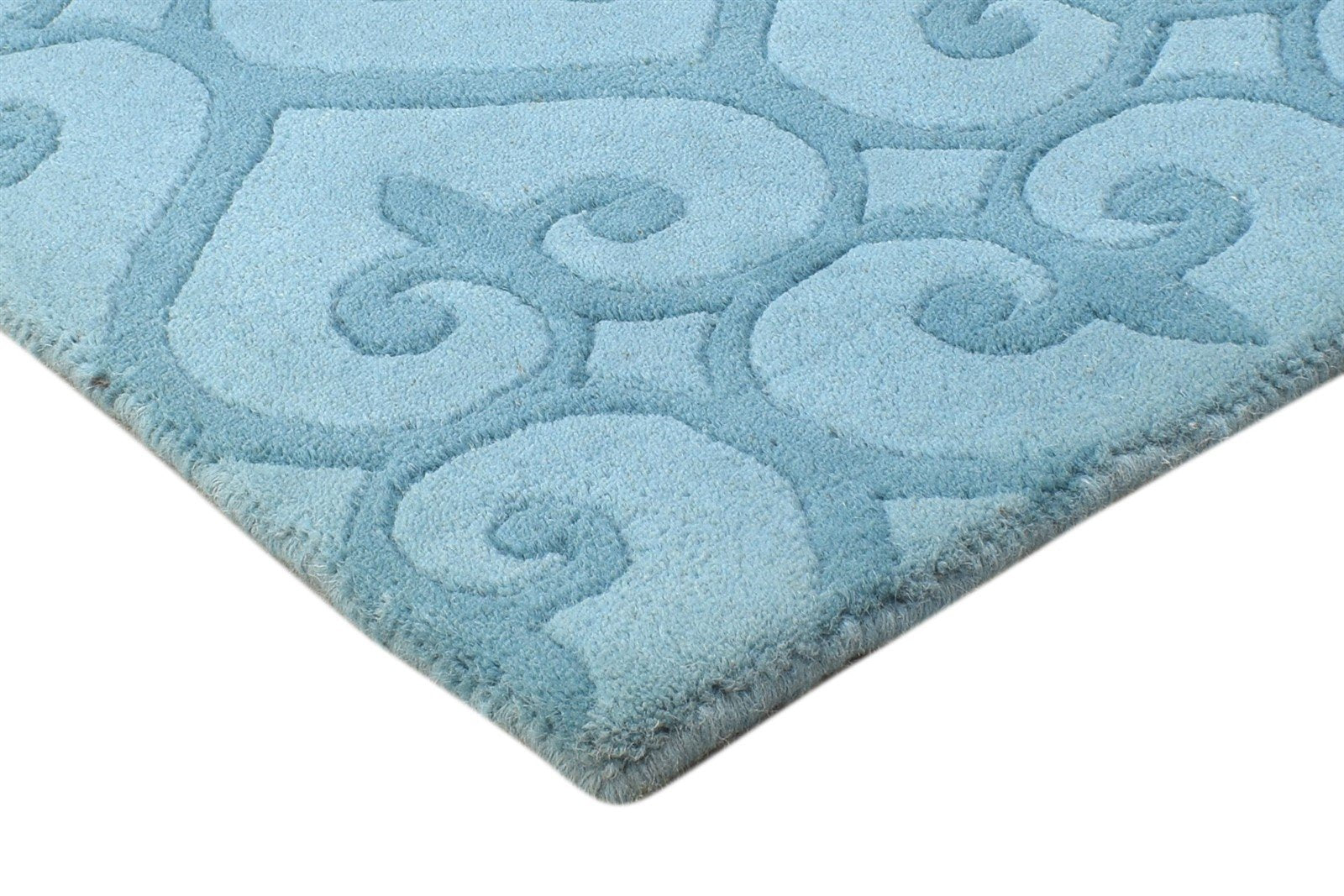 Blue Wool Rug 2' X 2' Modern Hand Tufted Moroccan Trellis Small Carpet 