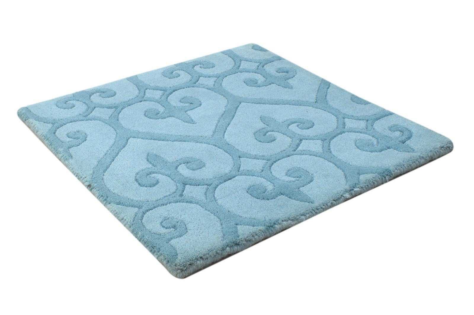 Blue Wool Rug 2' X 2' Modern Hand Tufted Moroccan Trellis Small Carpet 