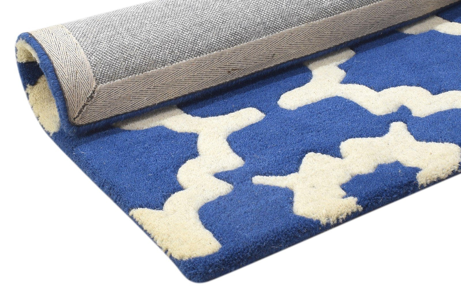 Wool Blue Rug 2' X 2' Modern Hand Tufted Moroccan Trellis Small Carpet 