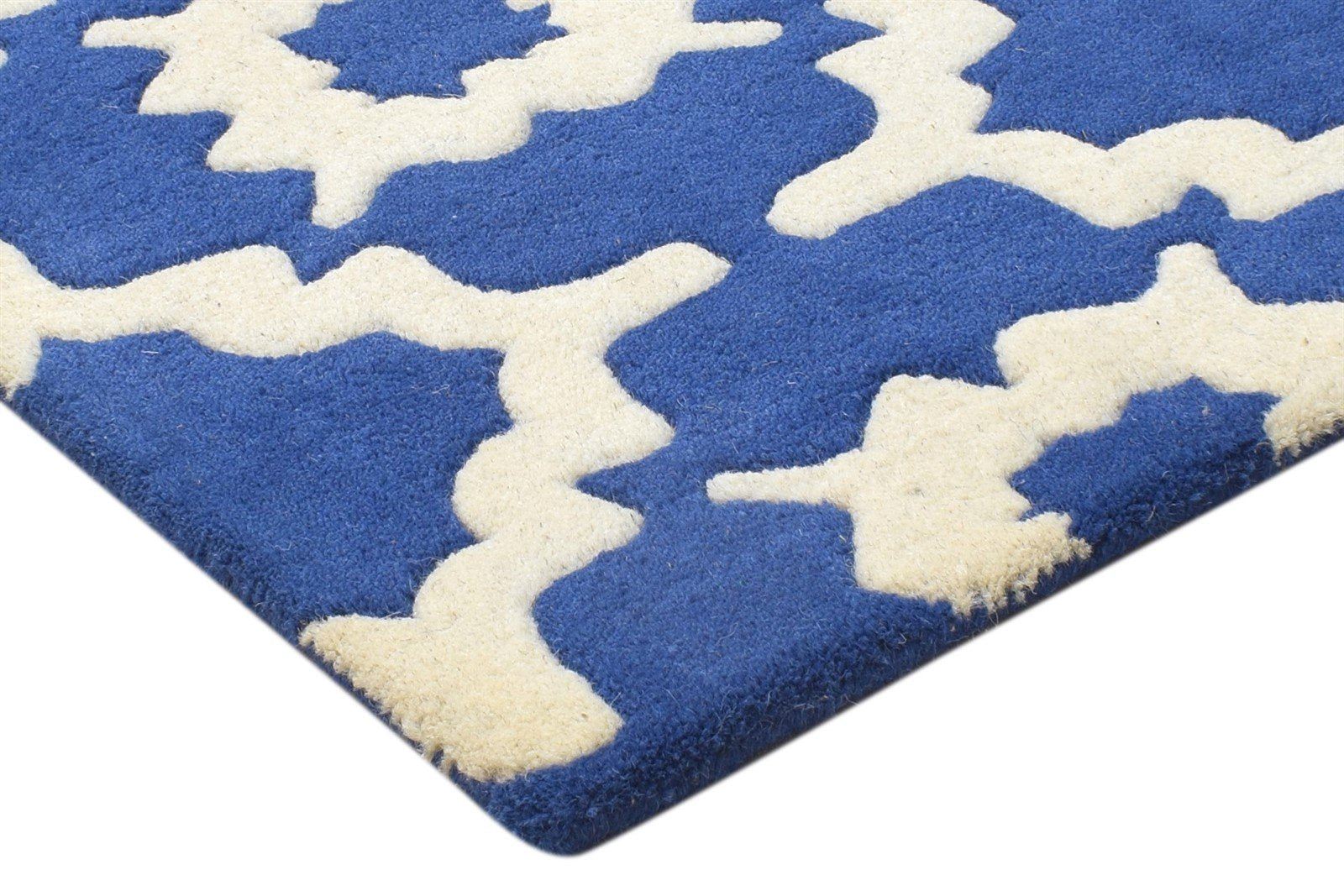 Wool Blue Rug 2' X 2' Modern Hand Tufted Moroccan Trellis Small Carpet 