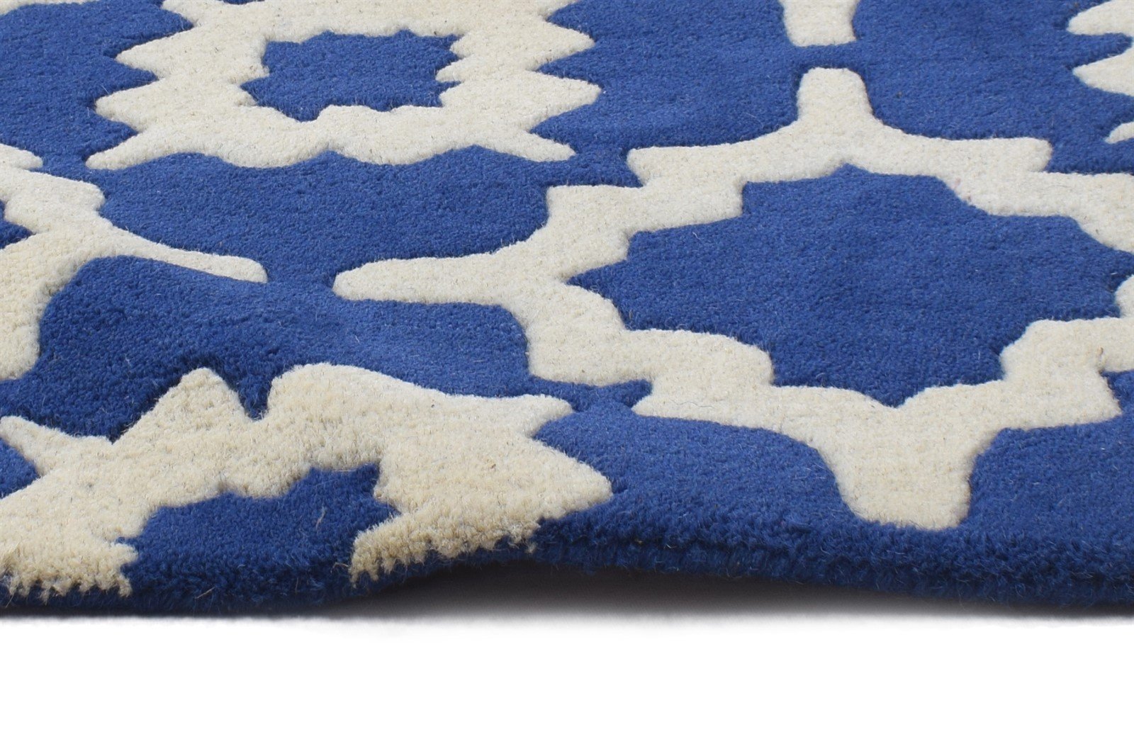 Wool Blue Rug 2' X 2' Modern Hand Tufted Moroccan Trellis Small Carpet 