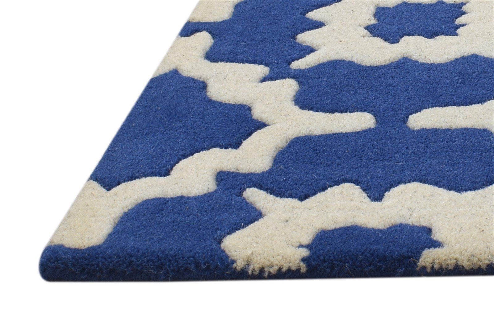 Wool Blue Rug 2' X 2' Modern Hand Tufted Moroccan Trellis Small Carpet 