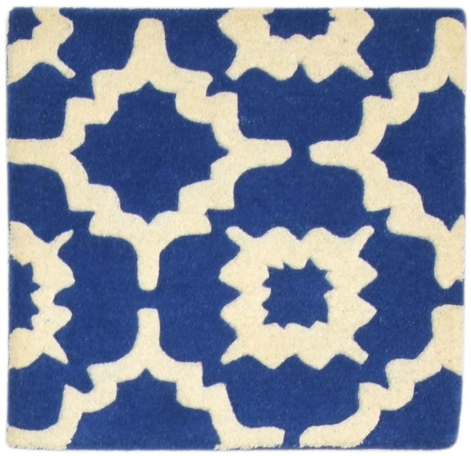 Wool Blue Rug 2' X 2' Modern Hand Tufted Moroccan Trellis Small Carpet 