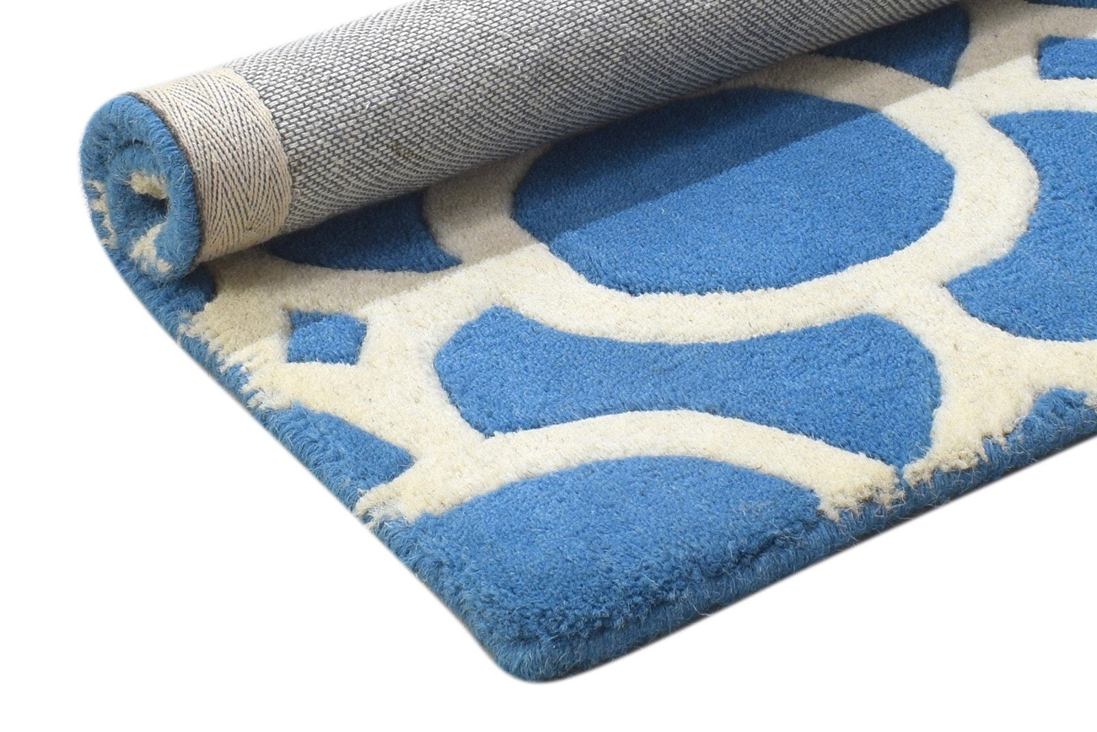 Hand Tufted Blue Wool Rug 2' X 2' Modern Moroccan Trellis Small Carpet 