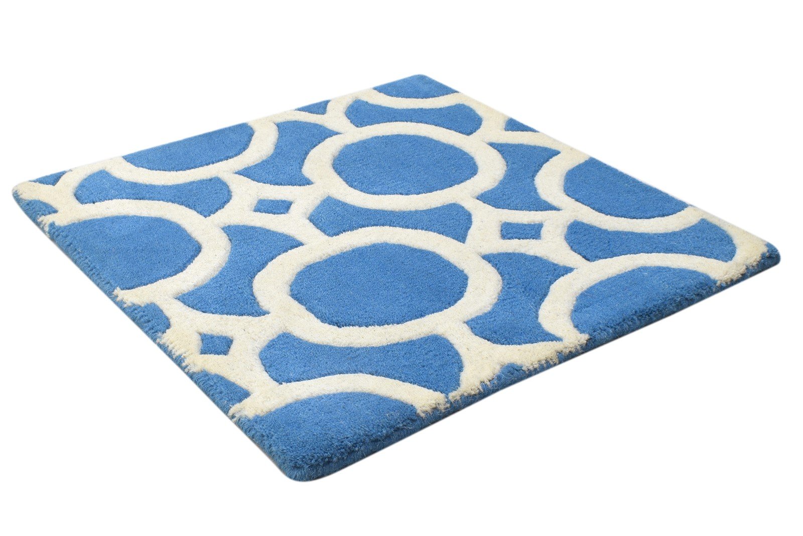 Hand Tufted Blue Wool Rug 2' X 2' Modern Moroccan Trellis Small Carpet 