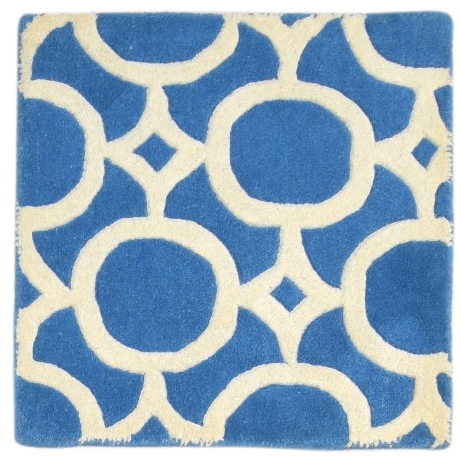 Hand Tufted Blue Wool Rug 2' X 2' Modern Moroccan Trellis Small Carpet 