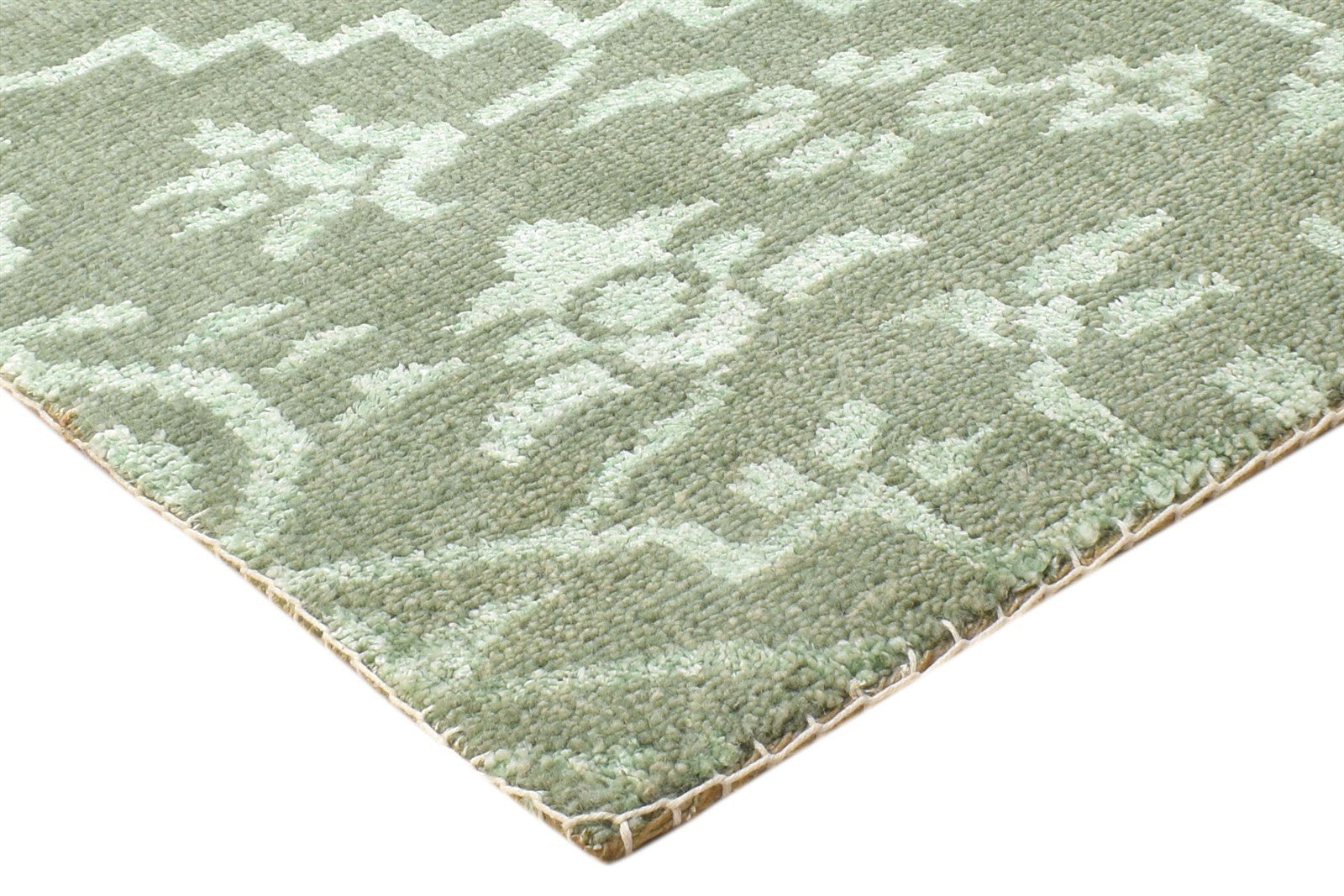 2' X 2' Rug Wool / Silk Green Modern Hand Knotted Moroccan Trellis Small Carpet 