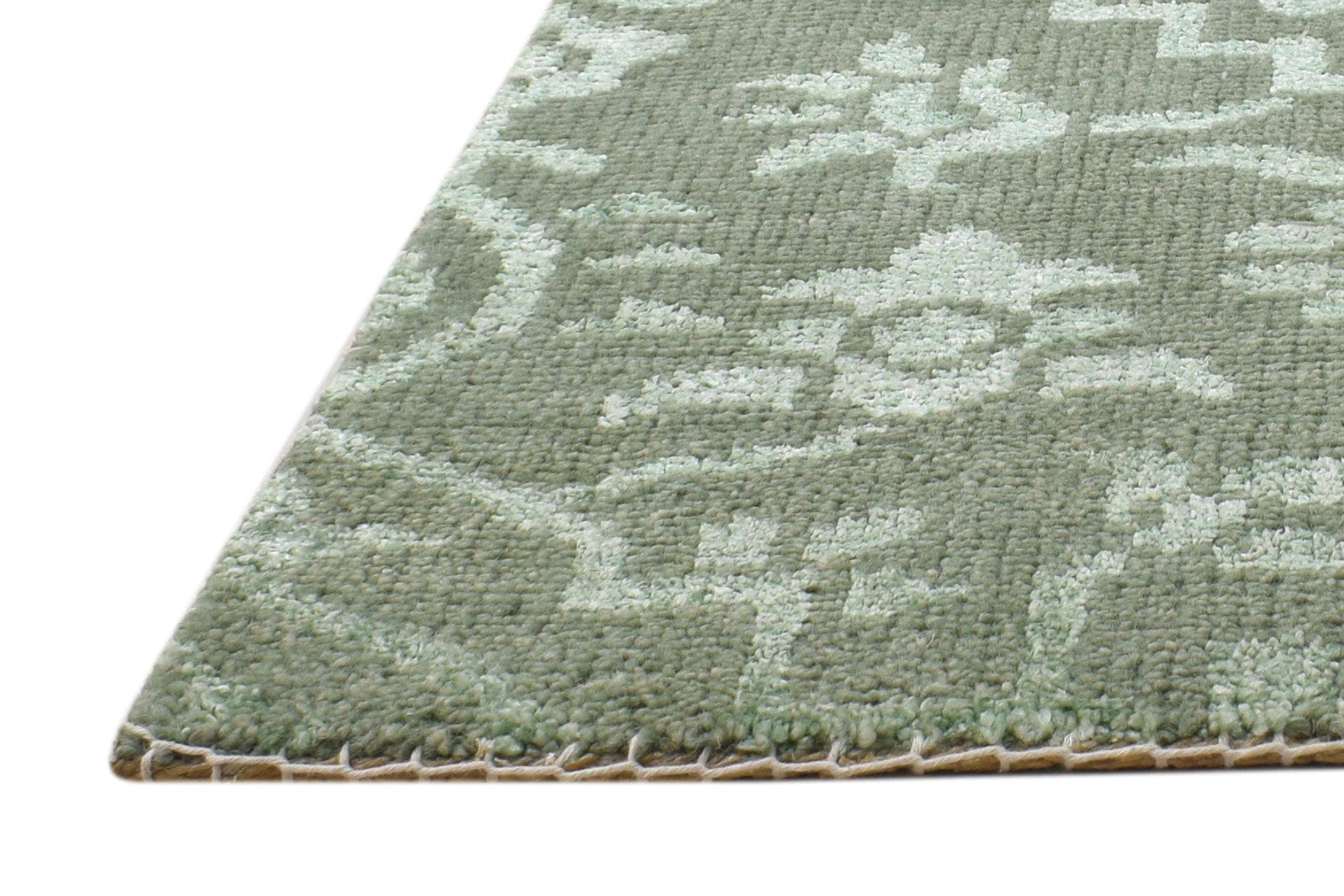 2' X 2' Rug Wool / Silk Green Modern Hand Knotted Moroccan Trellis Small Carpet 