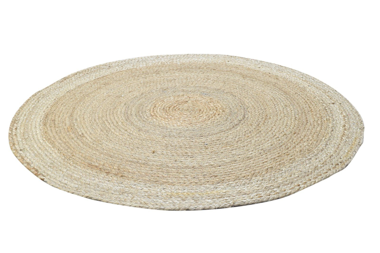 3' X 3' Rug Jute Beige Modern Hand Woven Scandinavian Circles Room Size Round 