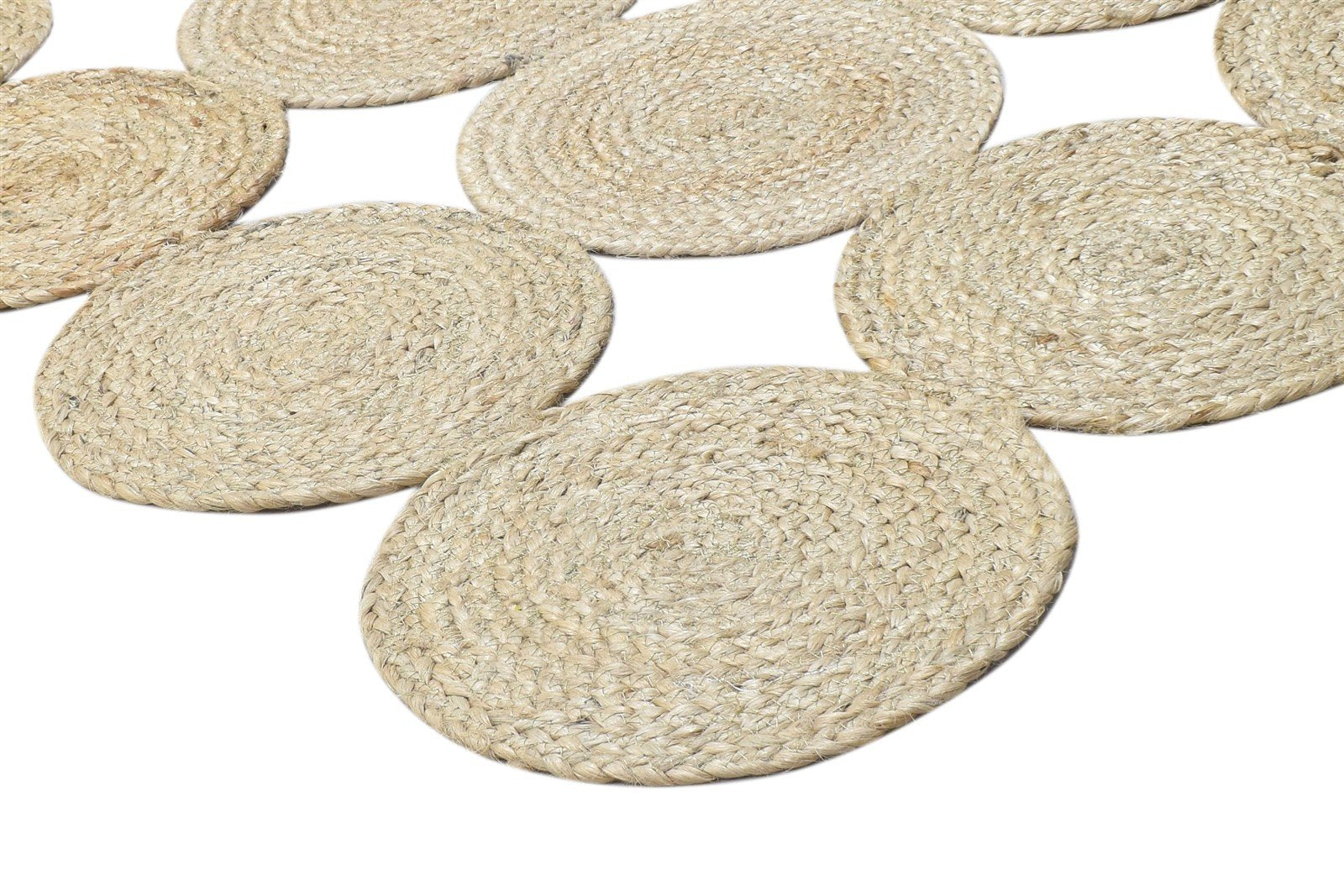 Beige Jute Rug 3' X 4' Modern Hand Woven Scandinavian Circles Small Carpet 