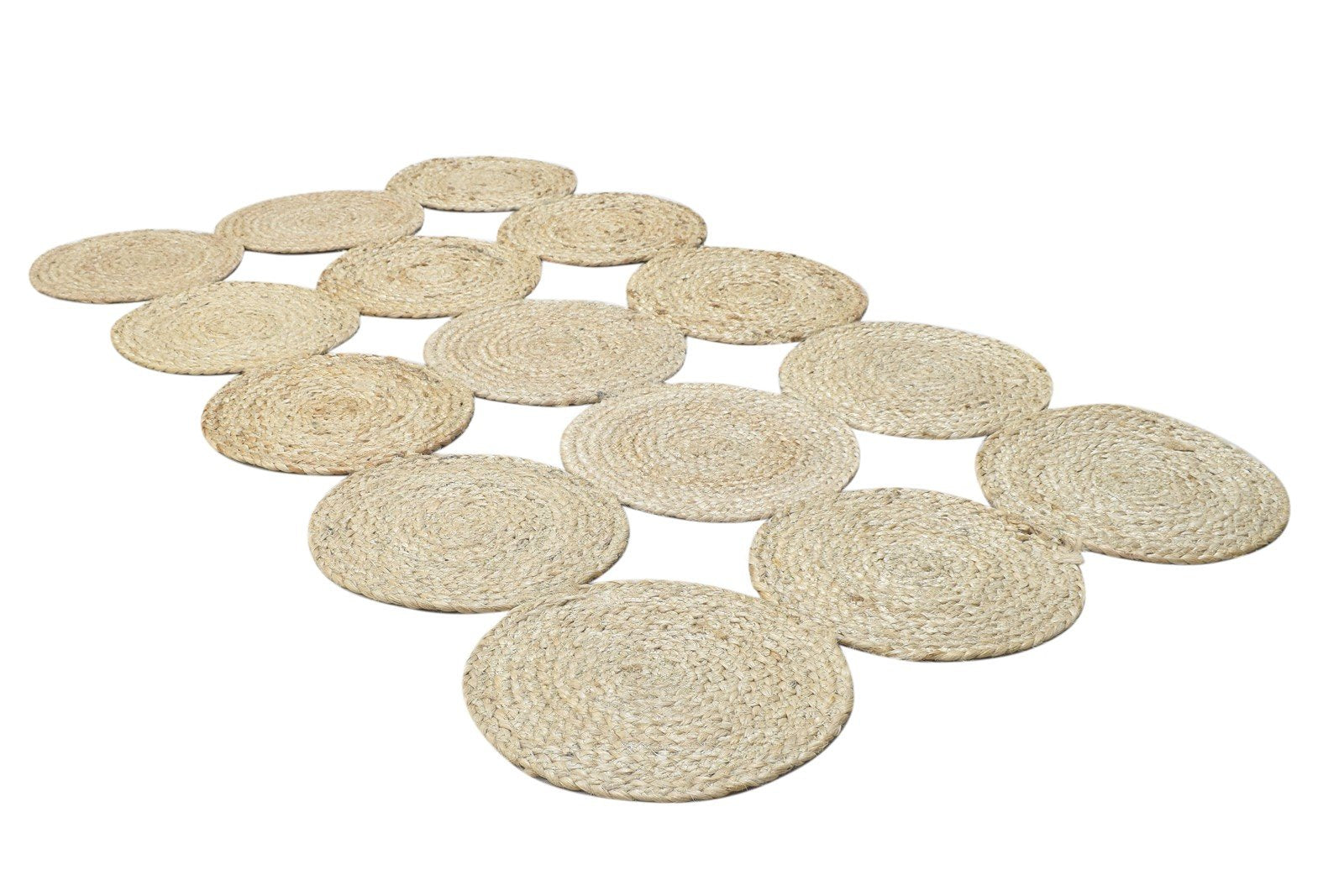 Beige Jute Rug 3' X 4' Modern Hand Woven Scandinavian Circles Small Carpet 