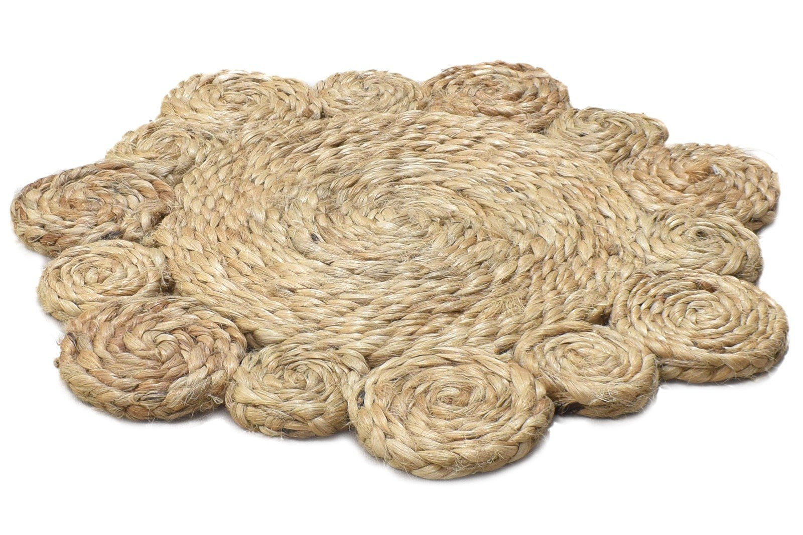 Jute Beige Rug 2' X 2' Modern Hand Woven Scandinavian Circles Small Round 