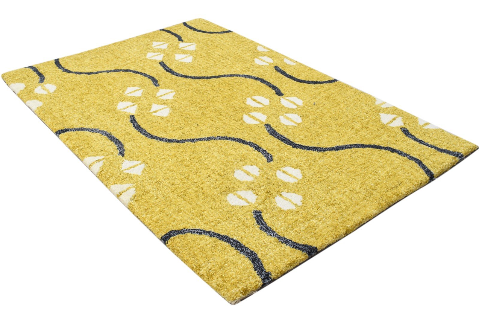 Wool Gold Rug 2' X 3' Modern Hand Tufted French Trellis Small Carpet 