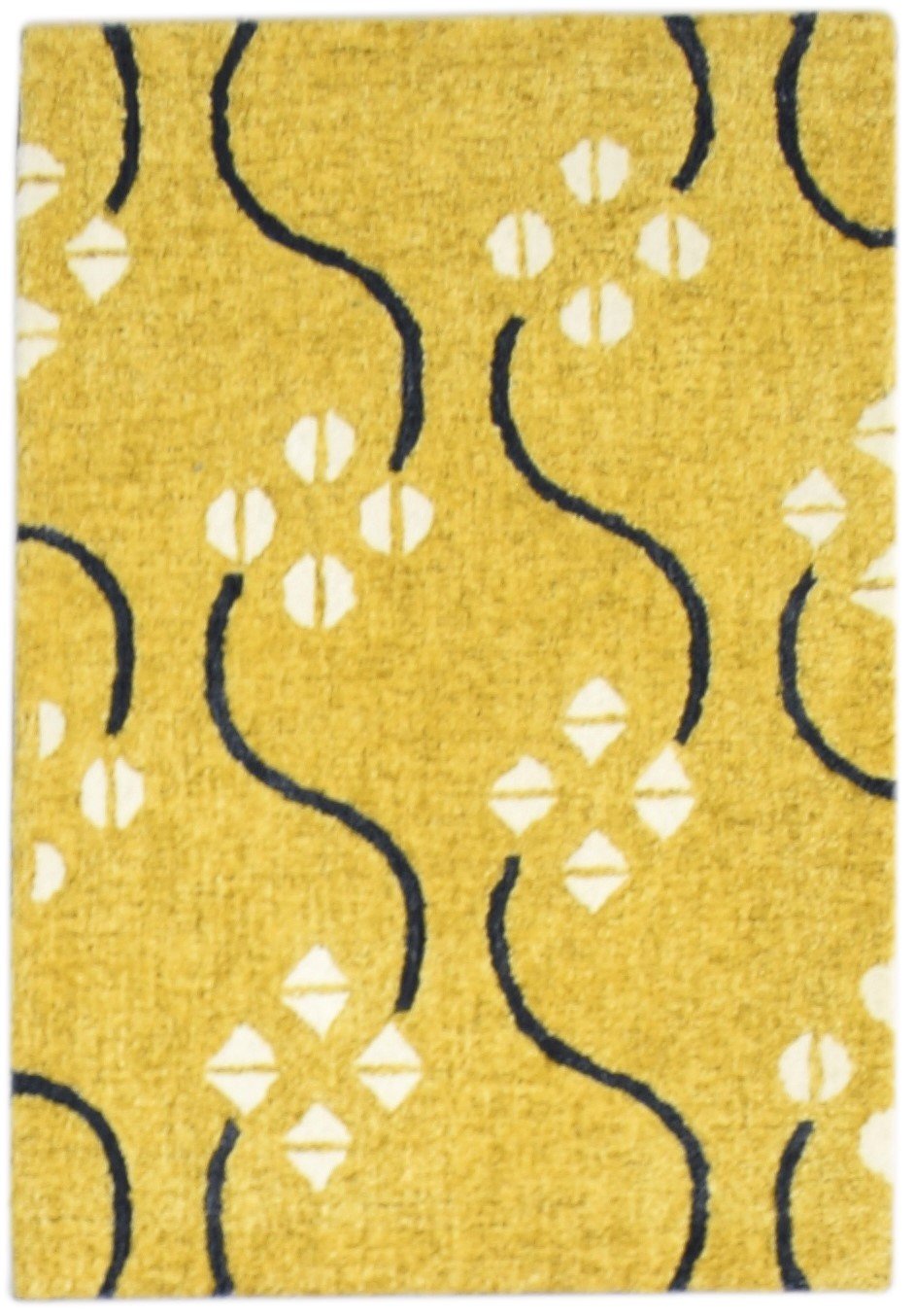 Wool Gold Rug 2' X 3' Modern Hand Tufted French Trellis Small Carpet 