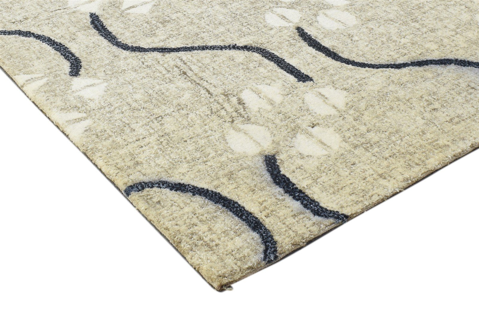 Hand Tufted Beige Wool Rug 2' X 3' Modern French Trellis Small Carpet 