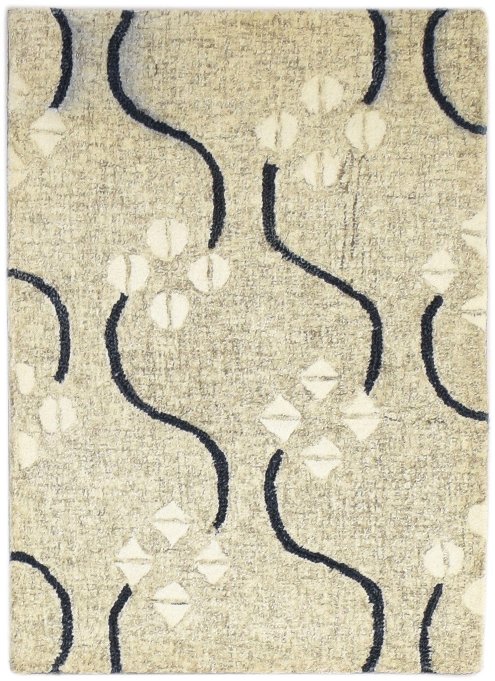 Hand Tufted Beige Wool Rug 2' X 3' Modern French Trellis Small Carpet 