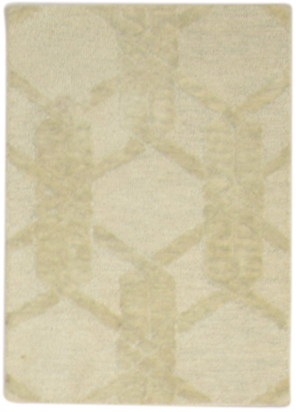 Beige Wool Rug 2' X 3' Modern Hand Tufted Moroccan Trellis Small Carpet 